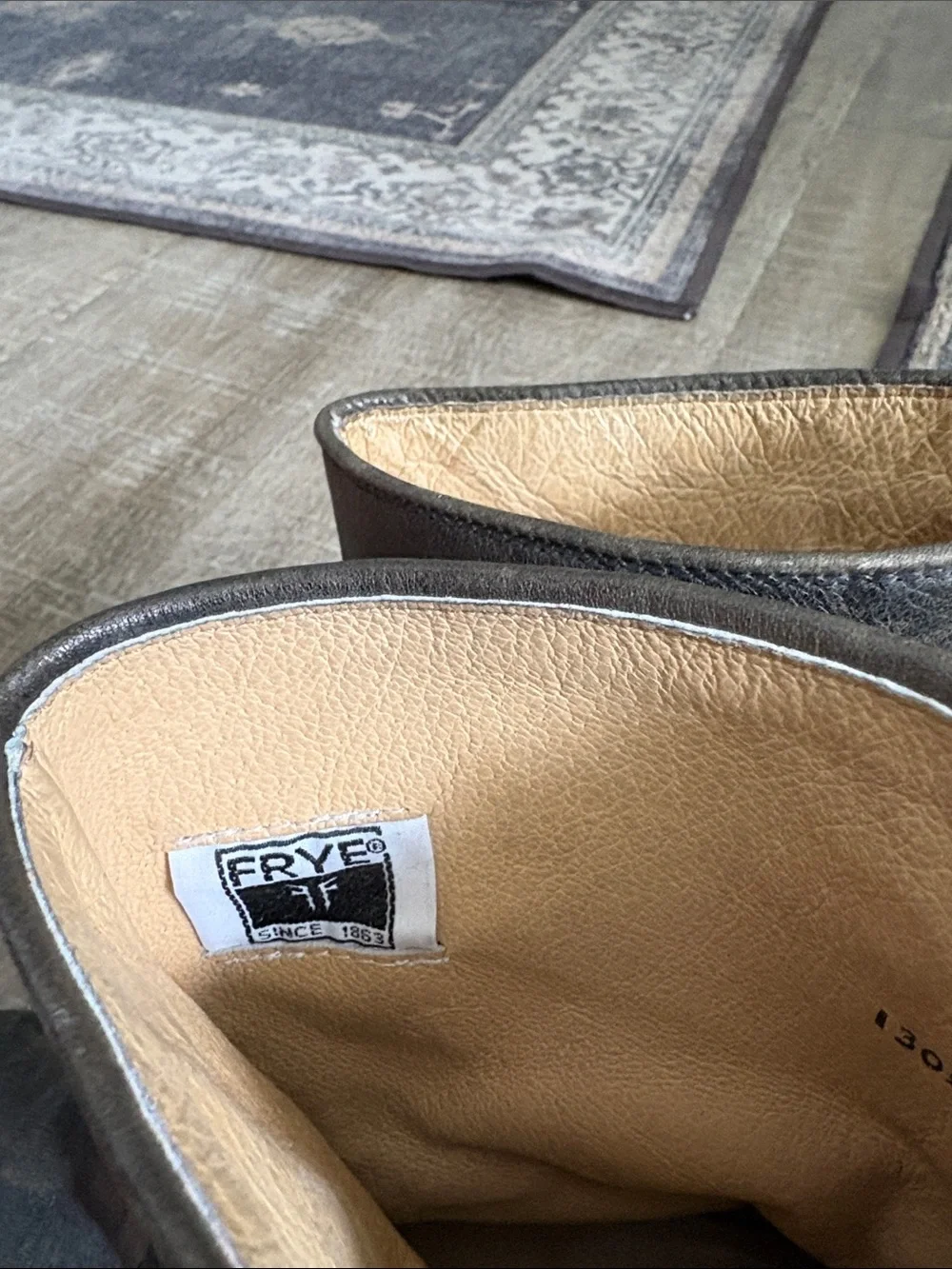 Frye Metallic Gray Leather Ankle Buckle Boots